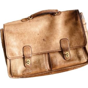 Coach Prescott Tan Saddle Leather Briefcase Vintage Patina Old Money Prep Vibe